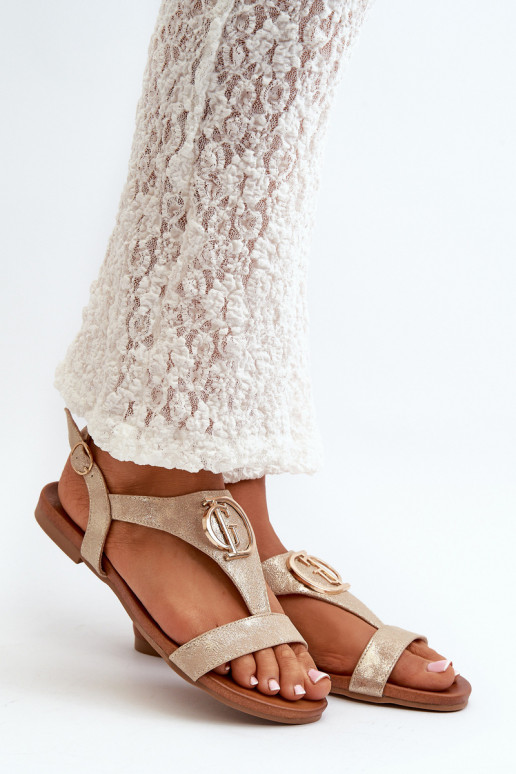 Sandálias rasteiras para mulheres com enfeites S.Barski KV27-051 cor dourada