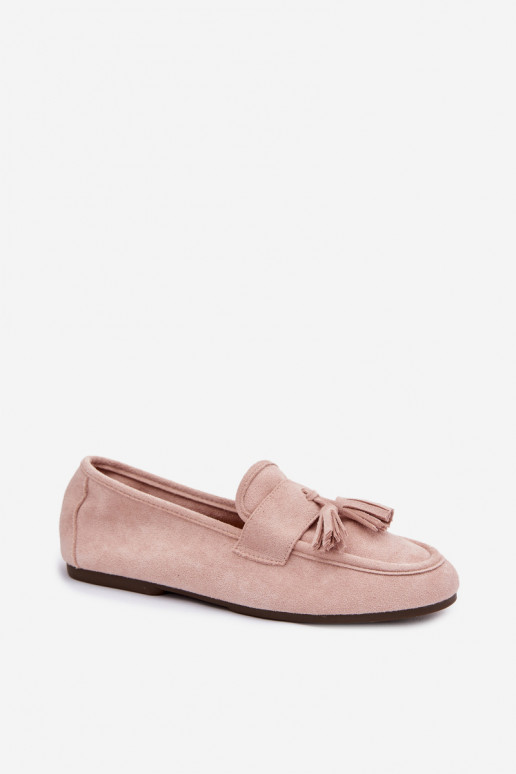 Mocassins femininos cor rosa claro com franjas Tai turirilisse