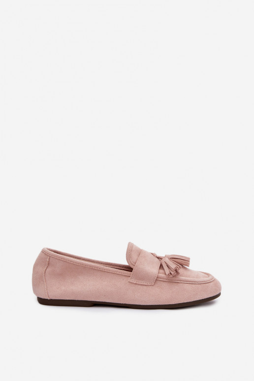 Mocassins femininos cor rosa claro com franjas Tai turirilisse
