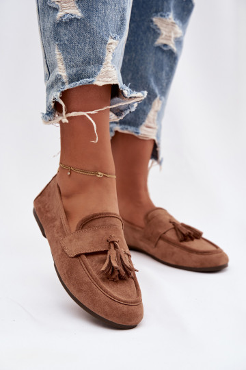 Mocassins femininos cor marrom com franjas Tai turirilisse