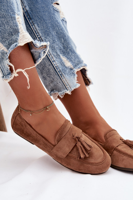 Mocassins femininos cor marrom com franjas Tai turirilisse