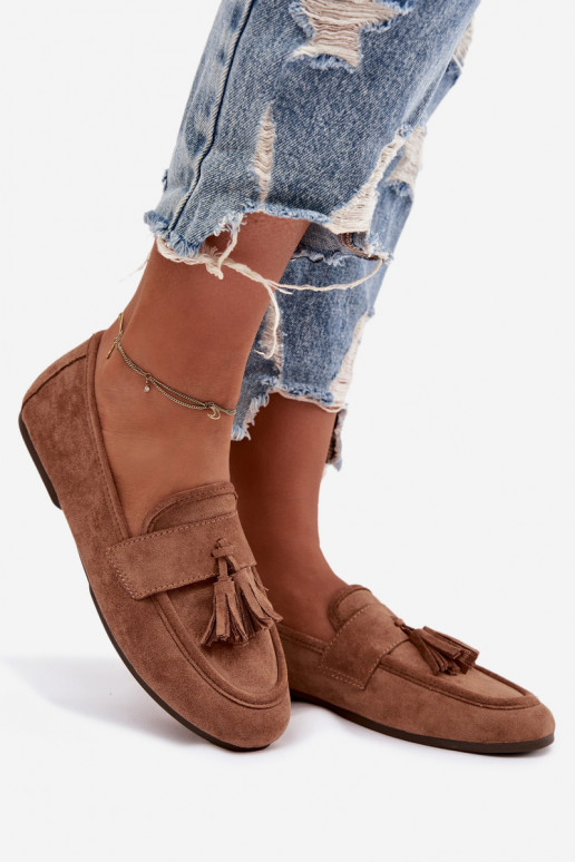 Mocassins femininos cor marrom com franjas Tai turirilisse