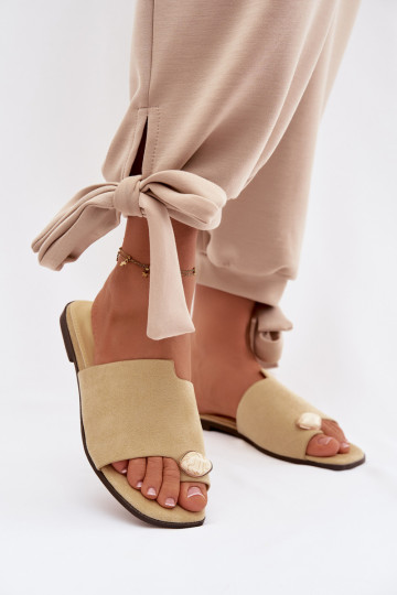 Chinelos Apartamento feminino Com decorações Detalem de camurça ecológicaoParae cor amarela Selavine