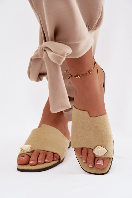 Chinelos Apartamento feminino Com decorações Detalem de camurça ecológicaoParae cor amarela Selavine