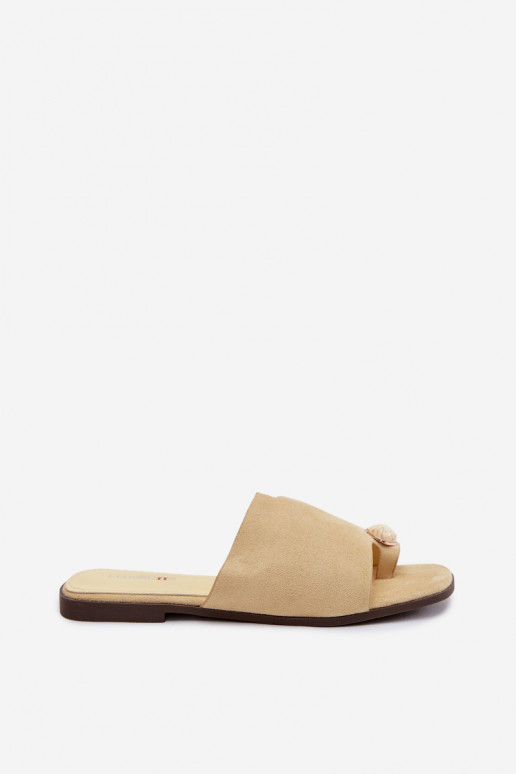 Chinelos Apartamento feminino Com decorações Detalem de camurça ecológicaoParae cor amarela Selavine