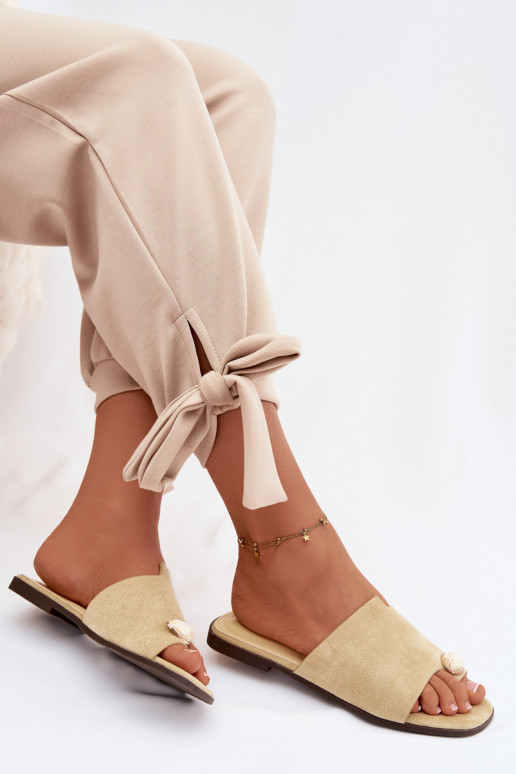 Chinelos Apartamento feminino Com decorações Detalem de camurça ecológicaoParae cor amarela Selavine