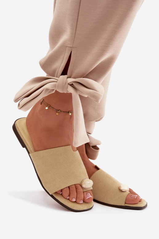 Chinelos Apartamento feminino Com decorações Detalem de camurça ecológicaoParae cor amarela Selavine