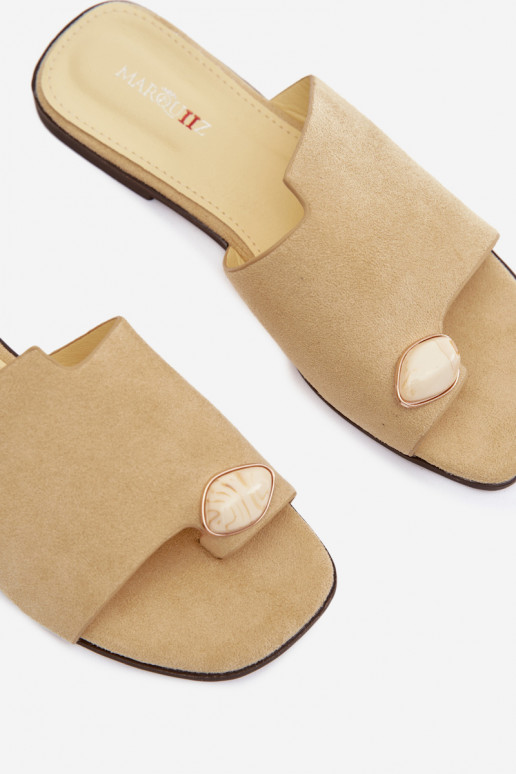 Chinelos Apartamento feminino Com decorações Detalem de camurça ecológicaoParae cor amarela Selavine