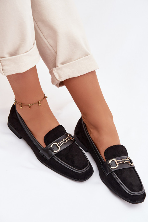 Mocassins mocassins femininos com enfeites cor preta Palerina