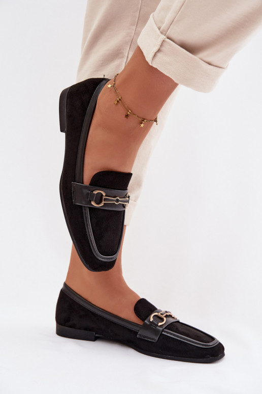 Mocassins mocassins femininos com enfeites cor preta Palerina