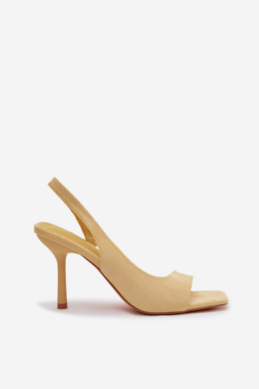Sandálias femininas com salto finode camurça ecológicau cor amarela Calvoria