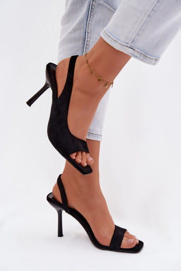 Sandálias femininas com salto finode camurça ecológicau cor preta Calvoria