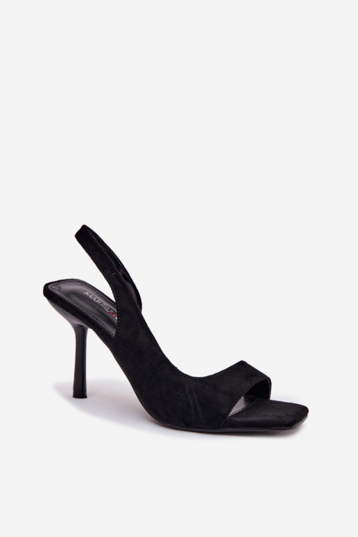 Sandálias femininas com salto finode camurça ecológicau cor preta Calvoria