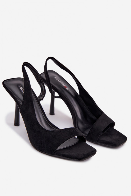 Sandálias femininas com salto finode camurça ecológicau cor preta Calvoria