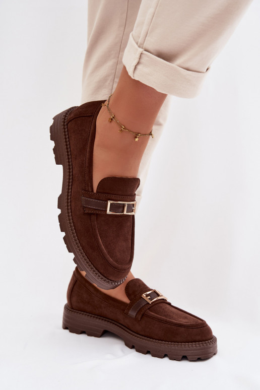 mocassins femininos com fivelas douradas CzekoladoParae Mirelva