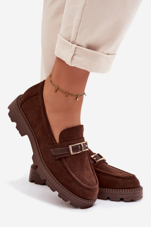 mocassins femininos com fivelas douradas CzekoladoParae Mirelva