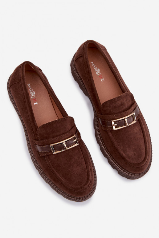 mocassins femininos com fivelas douradas CzekoladoParae Mirelva