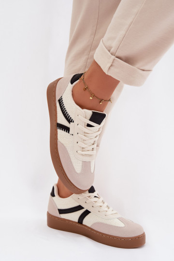 Tênis femininos de estilo esportivo na cor branco-preto Denelisse