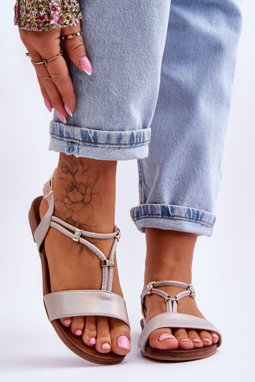 Sandálias rasteiras para mulheres S.Barski KV-541-120 cor dourada