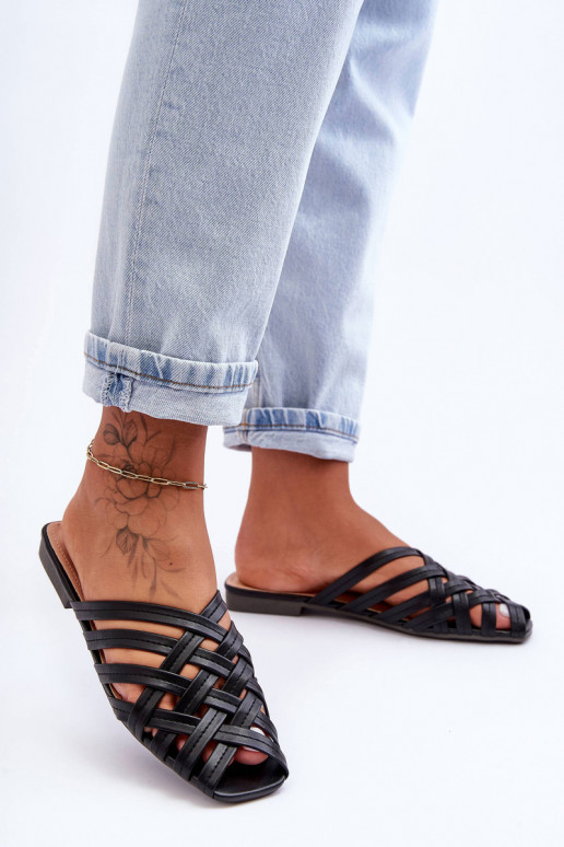 Pele Feminino Chinelos com listras cor preta Doralia