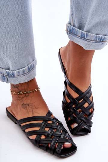 Pele Feminino Chinelos com listras cor preta Doralia 2