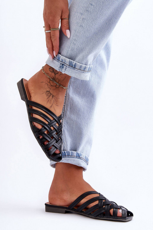 Pele Feminino Chinelos com listras cor preta Doralia