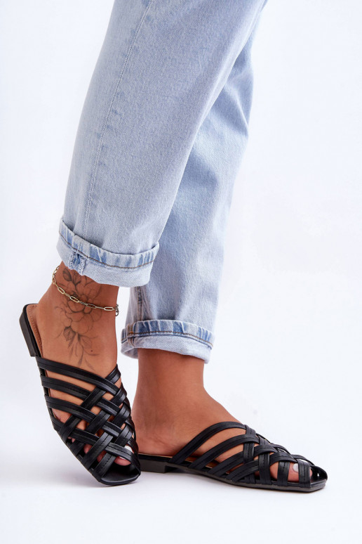 Pele Feminino Chinelos com listras cor preta Doralia