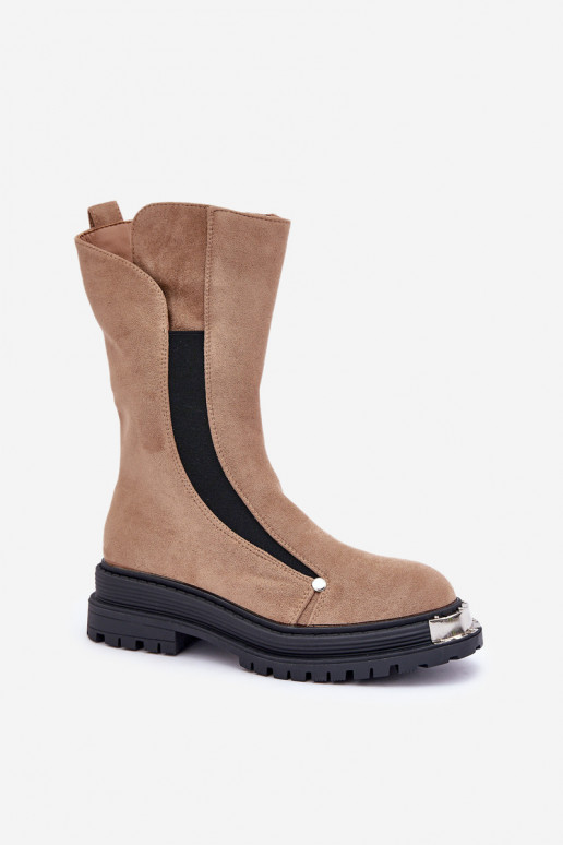 de camurça aquecimento Botas com salto largo bege Palimra