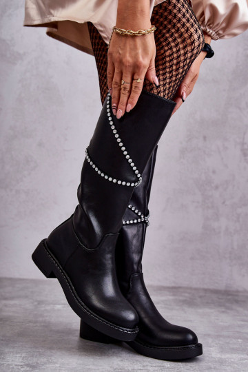 Feminino botas com lindos detalhes cor preta Finlay 2