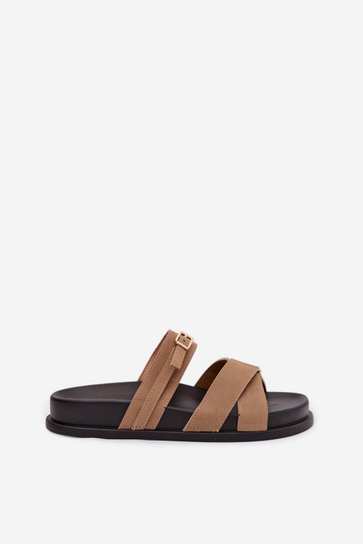 Chinelos femininos com listras I Złotą com fivelas bege Selorina