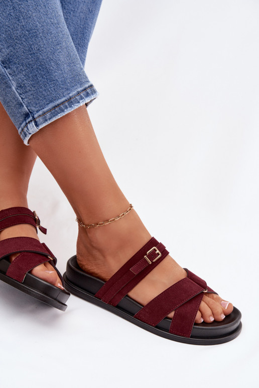 Chinelos femininos com listras I Złotą com fivelas Borgonha Selorina