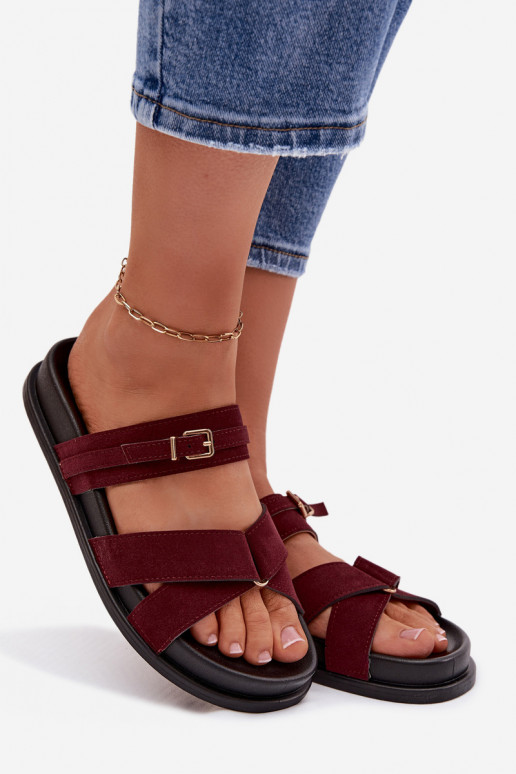 Chinelos femininos com listras I Złotą com fivelas Borgonha Selorina