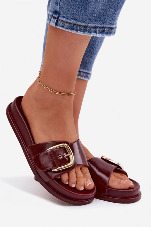 Chinelos femininos com fivelas douradas Borgonha Rosivana