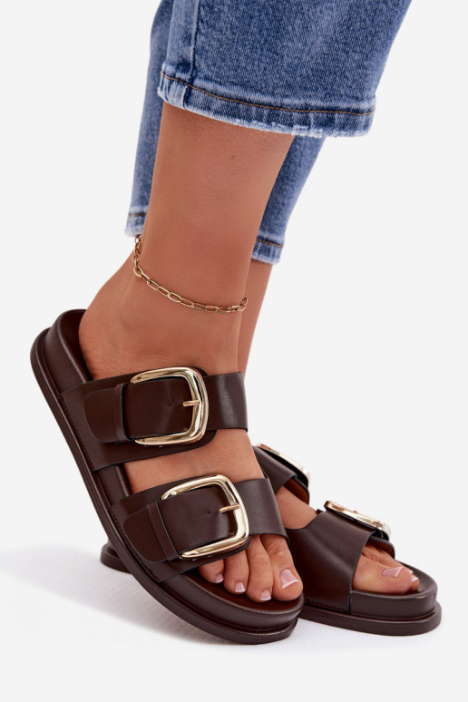 Chinelos femininos com fivelas douradas CzekoladoParae Rosivana