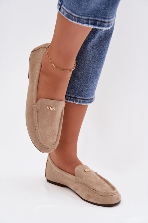 mocassins femininosPequenom cor douradam Detalem bege Sarivelle