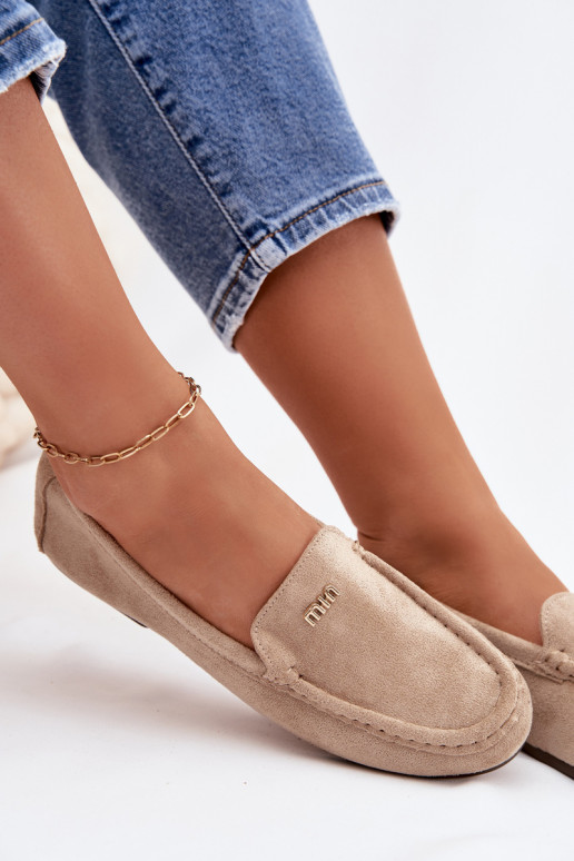 mocassins femininosPequenom cor douradam Detalem bege Sarivelle