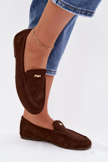 Mocassins femininos com detalhes dourados cor chocolate Sarivelle