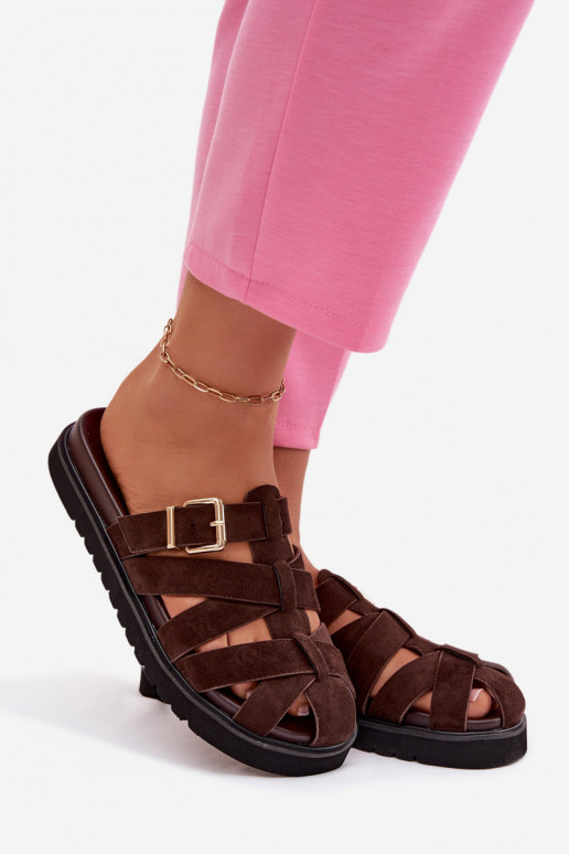 Chinelos femininos com listras I Złotą com fivelas CzekoladoParae Roselisse