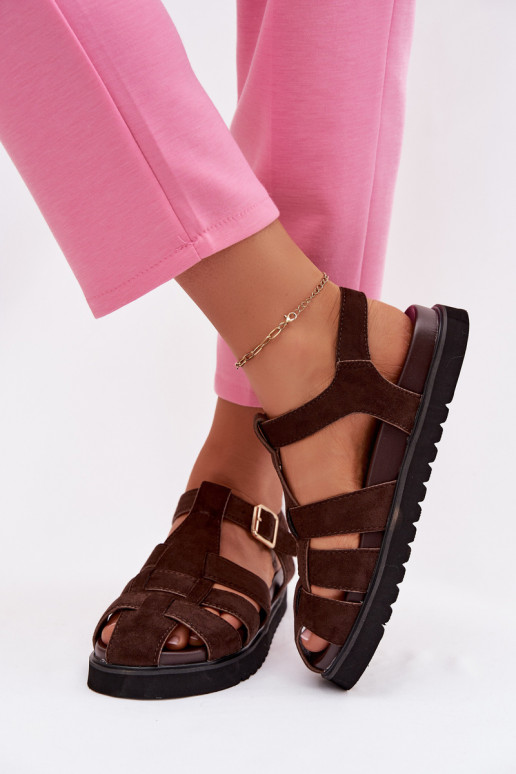 Sandálias femininas Rzymianki com fivelas douradas com uma plataforma CzekoladoParae Terelina