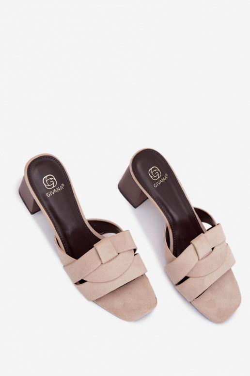 Chinelos femininos com salto com listras de camurça ecológicaoParae bege Corivelle