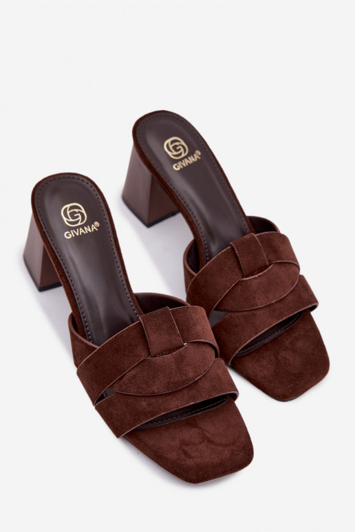 Chinelos femininos com salto com listras de camurça ecológicaoParae CzekoladoParae Corivelle