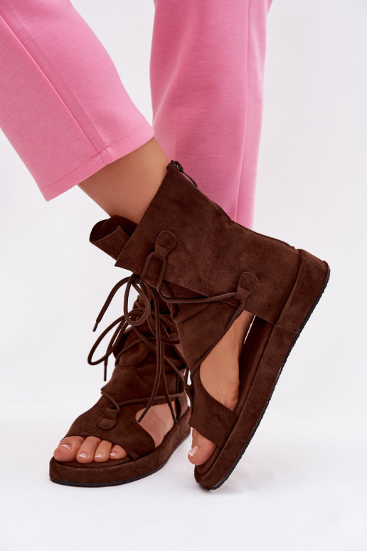 Sandálias femininas de camurça ecológicaoParae com uma bota I EMiązaniem CzekoladoParae Ferlisse