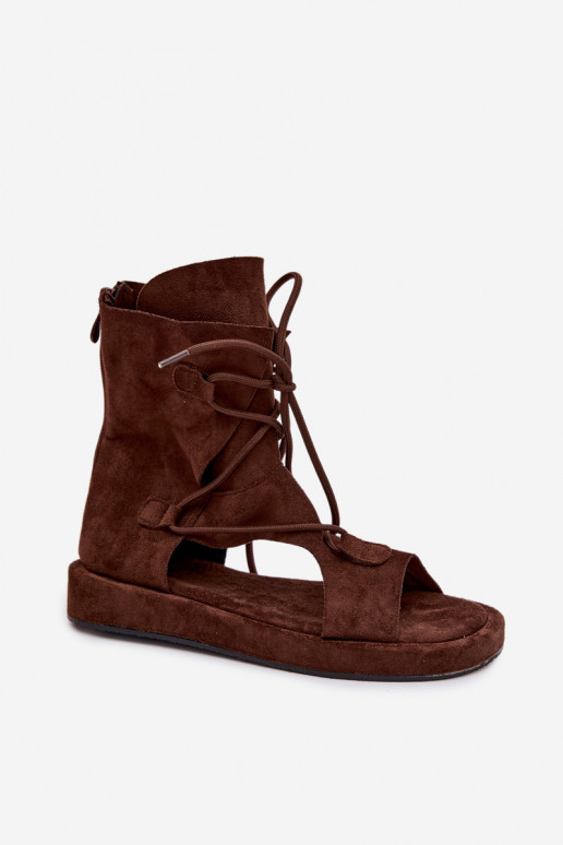 Sandálias femininas de camurça ecológicaoParae com uma bota I EMiązaniem CzekoladoParae Ferlisse