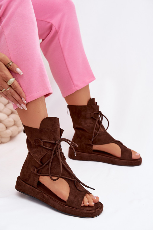 Sandálias femininas de camurça ecológicaoParae com uma bota I EMiązaniem CzekoladoParae Ferlisse