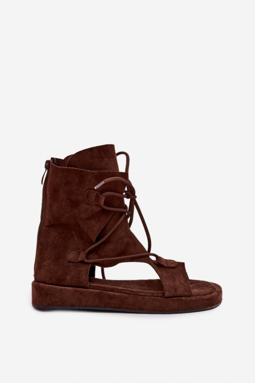 Sandálias femininas de camurça ecológicaoParae com uma bota I EMiązaniem CzekoladoParae Ferlisse