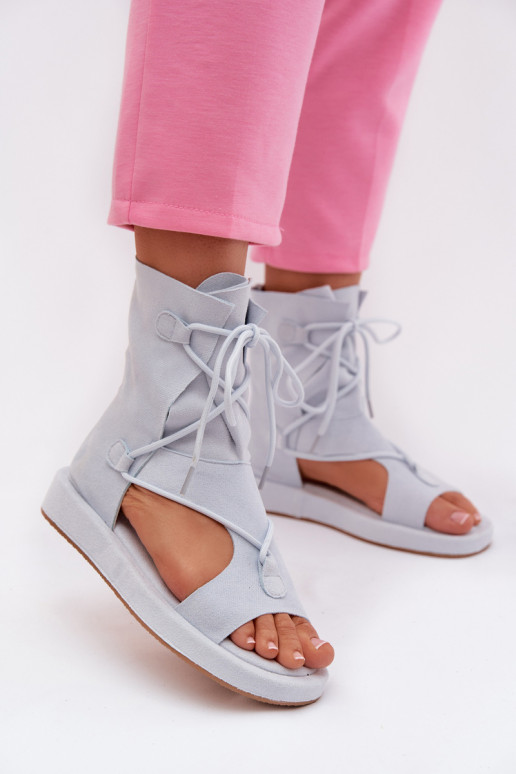 Sandálias femininas de camurça ecológicaoParae com uma bota I EMiązaniem azul claro Ferlisse