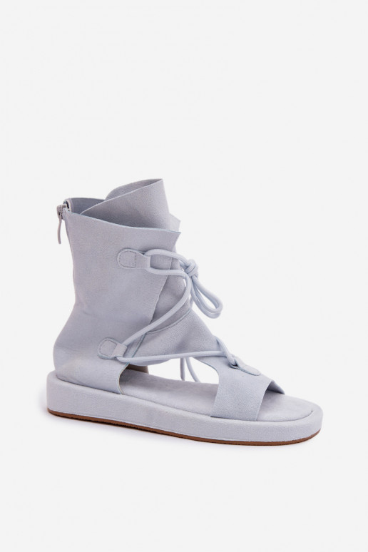 Sandálias femininas de camurça ecológicaoParae com uma bota I EMiązaniem azul claro Ferlisse