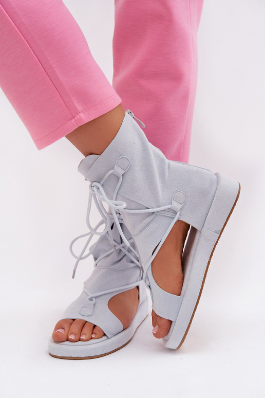 Sandálias femininas de camurça ecológicaoParae com uma bota I EMiązaniem azul claro Ferlisse