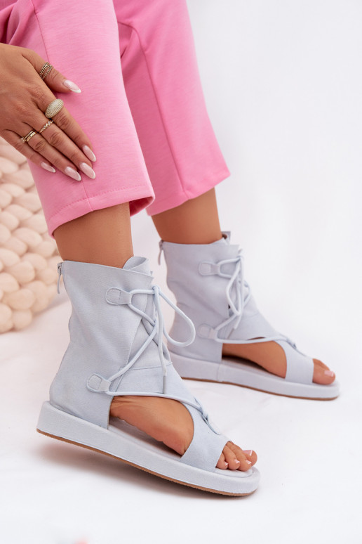 Sandálias femininas de camurça ecológicaoParae com uma bota I EMiązaniem azul claro Ferlisse