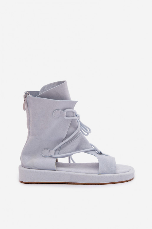 Sandálias femininas de camurça ecológicaoParae com uma bota I EMiązaniem azul claro Ferlisse